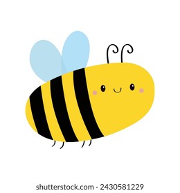 Cute bee icon. Bumblebee bug. Honey bee. Flying honeybee. Cartoon kawaii baby character. Insect collection. Greeting card. Flat design. White background. Isolated. Vector illustration