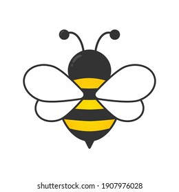 Cute bee icon. Lovely yellow and black bee. Vector isolated on a white