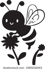 cute bee icon silhouette vector with white background