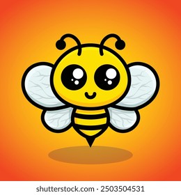 Cute Bee illustration with bright colors and line art