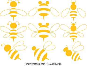 Cute bee illustration set