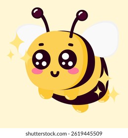 Cute bee insect, cartoon character vector illustration on white background