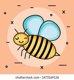 cute bee insect flying kawaii character