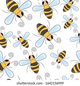 Cute bee insect seamless and tillable background pattern 