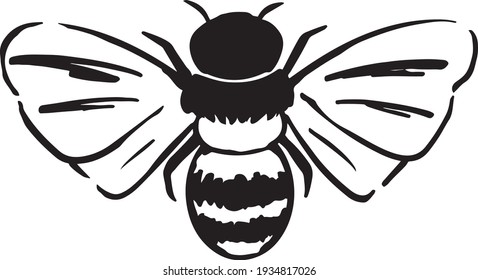 cute bee line art black and white