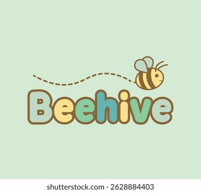 Cute bee logo. Adorable cartoon character logo for kids shop. Flying honey bee illustration. Minimal colorful logo with cute mascot. Cute cartoon drawing vector.