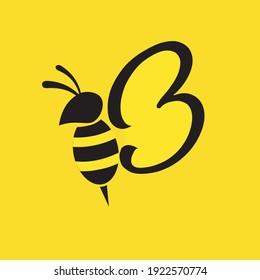 cute bee logo side view vector design