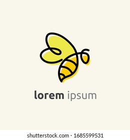 cute bee love line logo vector illustration