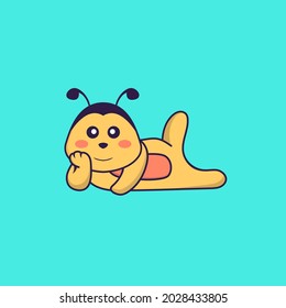 Cute bee lying down. Animal cartoon concept isolated. Can used for t-shirt, greeting card, invitation card or mascot.