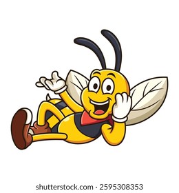 Cute bee lying down cartoon. Vector mascot illustration isolated on white background