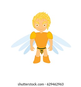 Cute bee man character with wings. Cute superhero bee character