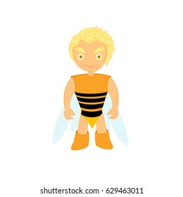 Cute bee man character with wings. Cute superhero bee character