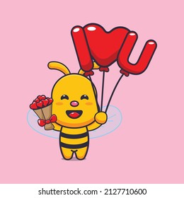 cute bee mascot cartoon character illustration in valentine day