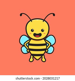 Cute bee mascot character cartoon icon illustration. Design isolated flat cartoon style