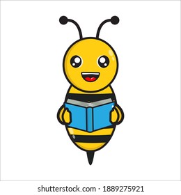 cute bee mascot reading book vector design eps 10