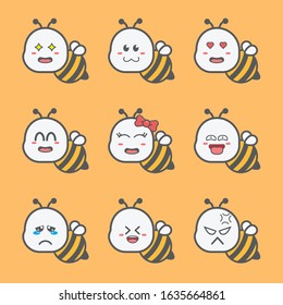 Cute Bee Mascot Vector Illustration with various expression