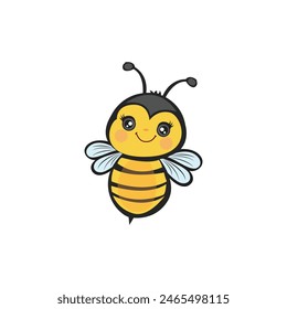 Cute Bee Mascot Vector illustration. Bee Cartoon Flying symbol. Honey bee Pot sign, emblem isolated on white background, Flat style for graphic and web design, logo. 