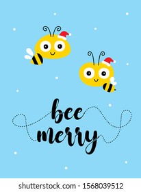 cute bee merry christmas greeting card