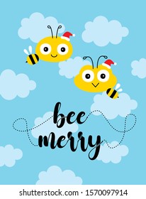 cute bee merry christmas greeting card