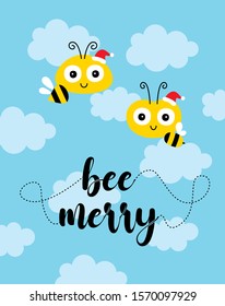 cute bee merry christmas greeting card