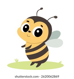 Cute Bee in Minimal Flat Style. Farm Animal Duck. Hand Drawn Vector Art.