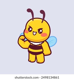 Cute Bee With Muscle Cartoon Vector Icon Illustration. Animal Nature Icon Concept Isolated Premium Vector. Flat Cartoon Style