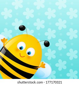 Cute bee on blue background