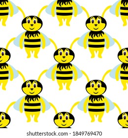 Abeja fina sobre un fondo blanco. Insectos en un estilo plano. Abejas de dibujos animados para páginas web. Ilustración vectorial de existencias para la decoración, el diseño, los tejidos para bebés y el papel tapiz