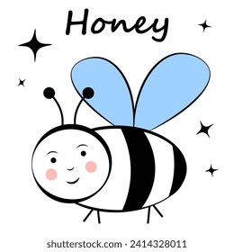 Abeja fina con fondo blanco. Doodle