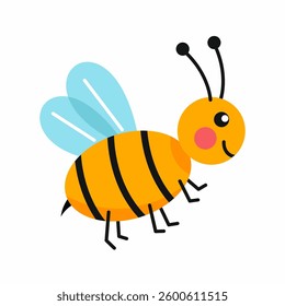 Cute cute bee on white background. Funny illustration on subject of beekeeping.