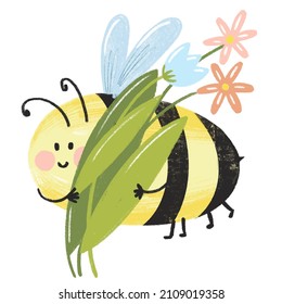 Cute bee on white  isolated background