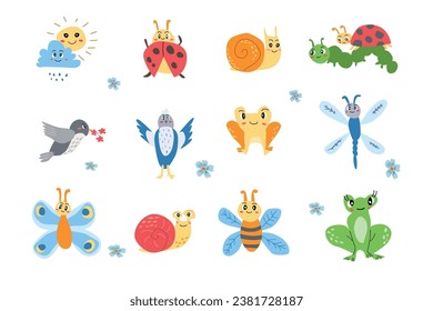 cute bee and other insects - cartoon animals set