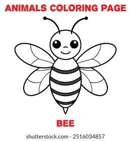 Cute BEE outline art illustration coloring page book for kids