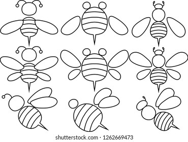 Cute Bee Outline Set Stock Vector (Royalty Free) 1262669473 | Shutterstock