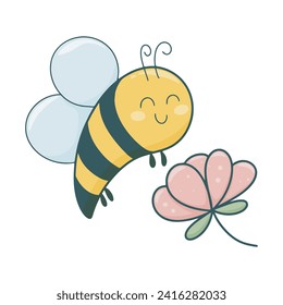 Cute bee over flower, spring time concept