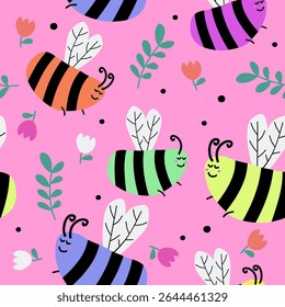 Cute bee pattern background vector design