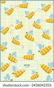 cute bee pattern with bright yellow background and thin rectangle line