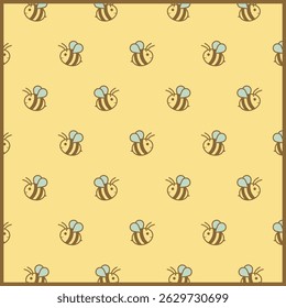 Cute bee pattern. Seamless pattern with cute honey bees. Ideal for kids’ designs, baby products, textiles, wallpaper, wrapping paper, and summer-themed decorations. Vector illustration.