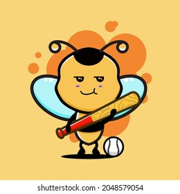 Personaje de Béisbol de Abeja Cuta, Logotipo, Vector Premium