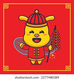 Cute bee playing firecrackers in chinese new year. 