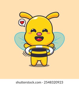 Cute bee playing hula hoop cartoon vector illustration. vector cartoon illustration suitable for poster, brochure, web, mascot, sticker, logo and icon.