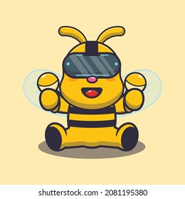 Cute bee playing virtual reality.