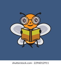 Cute bee reading book Cartoon Sticker vector Illustration