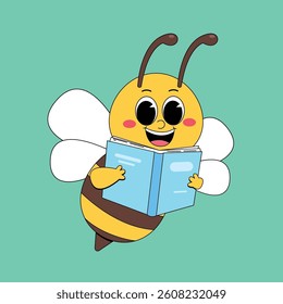 Cute bee reading book cartoon