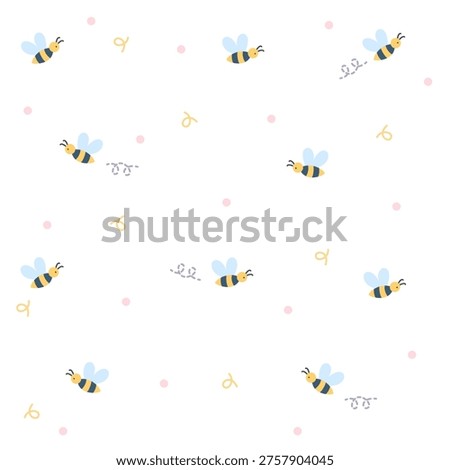 Cute bee seamless pattern. Minimal cartoon bees on clean white background. Simple nature style. Seamless vector decorative pattern.