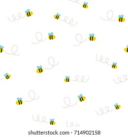 Cute bee seamless pattern vector illustration. Flying bees on white background.