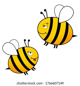 Cute bee set with emoji vector illustration isolated on white