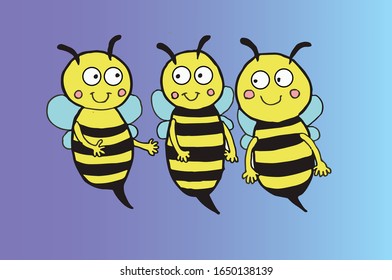 cute bee set. vector illustration. cartoon. bluebackground.