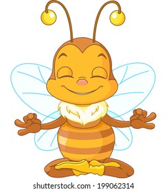 Cute bee sitting in the lotus position and meditates