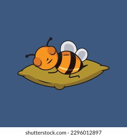 Cute Bee sleeping on the pillow Cartoon Sticker vector Illustration